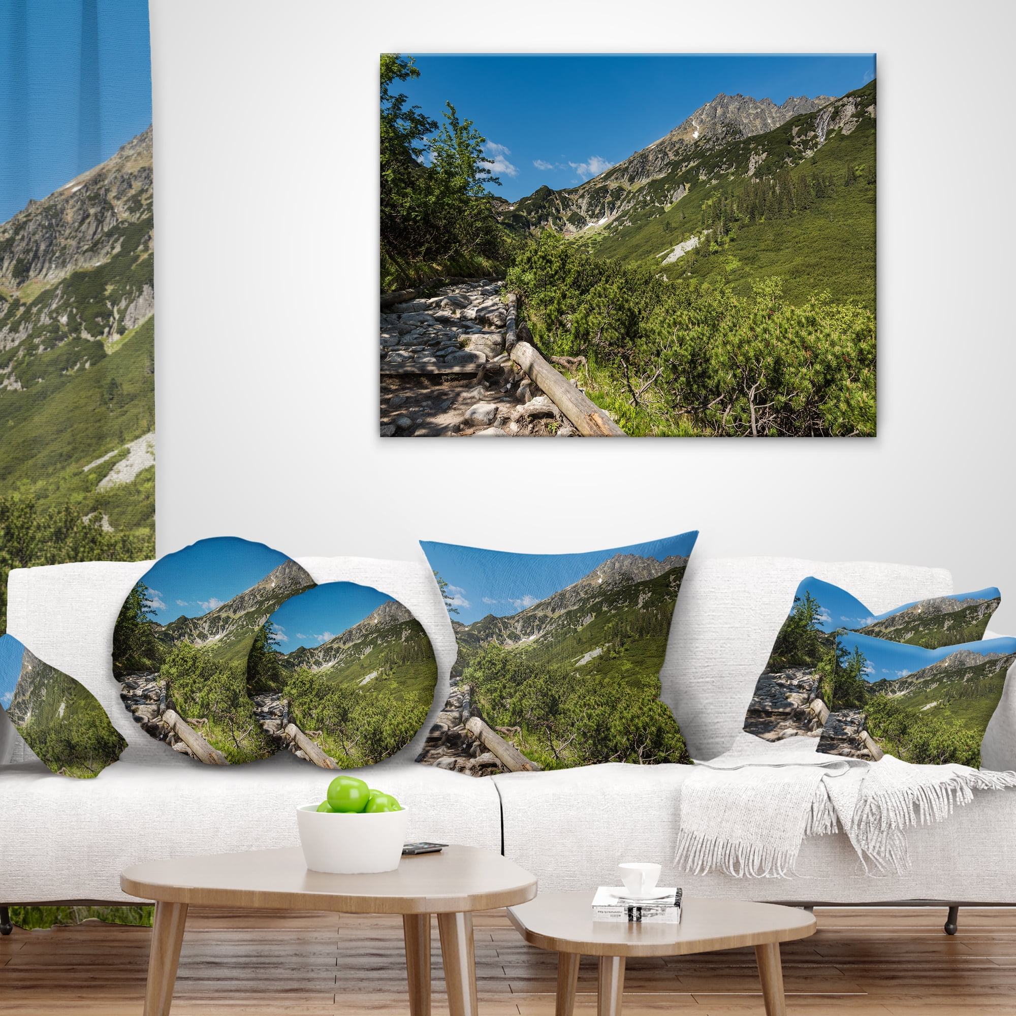 Designart Tourist Trail in High Mountains - Landscape Printed Throw Pillow - 18x18