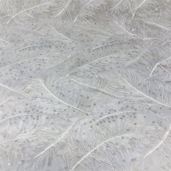 Sequined Feather 3D Embroidered Lace