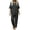 Black, variant on Womens Two Piece Linen Outfits S-3XL Short Sleeve Asymmetrical Tops Buttons Decor Drawstring Long Pants Sets (2XL, Black)
