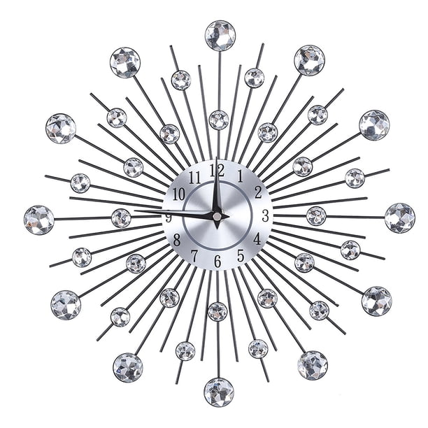 Reloj de pared con forma de flor de metal plateado brillante y brillante para sala de estar y oficina (flor redonda)