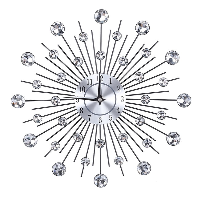 Sparkling Wall Clock, Sparkling Bling Metallic Silver Flower?Shaped Wall Clock for Living Room Office
