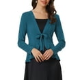 thumbnail image 1 of Allegra K Women's Dressy Cardigan Sweaters Tie Front Draped Ruffle Knit Cardigans S Blue Green, 1 of 6