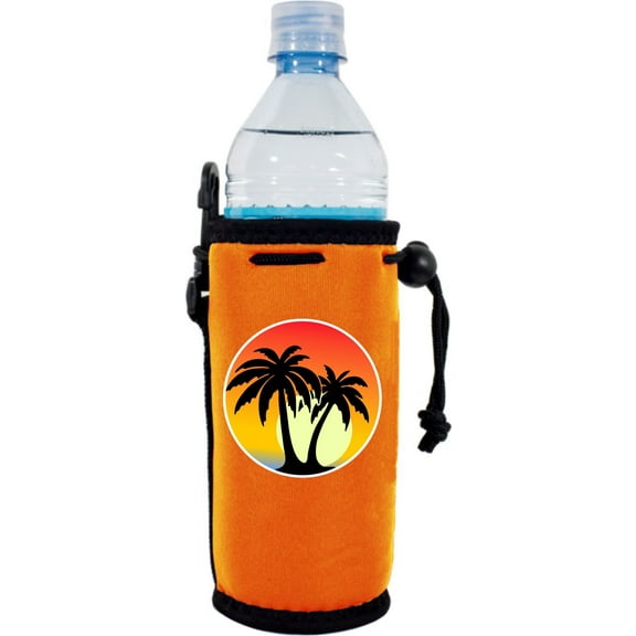 Palm Tree Sunset Neoprene Water Bottle Coolie (Orange)