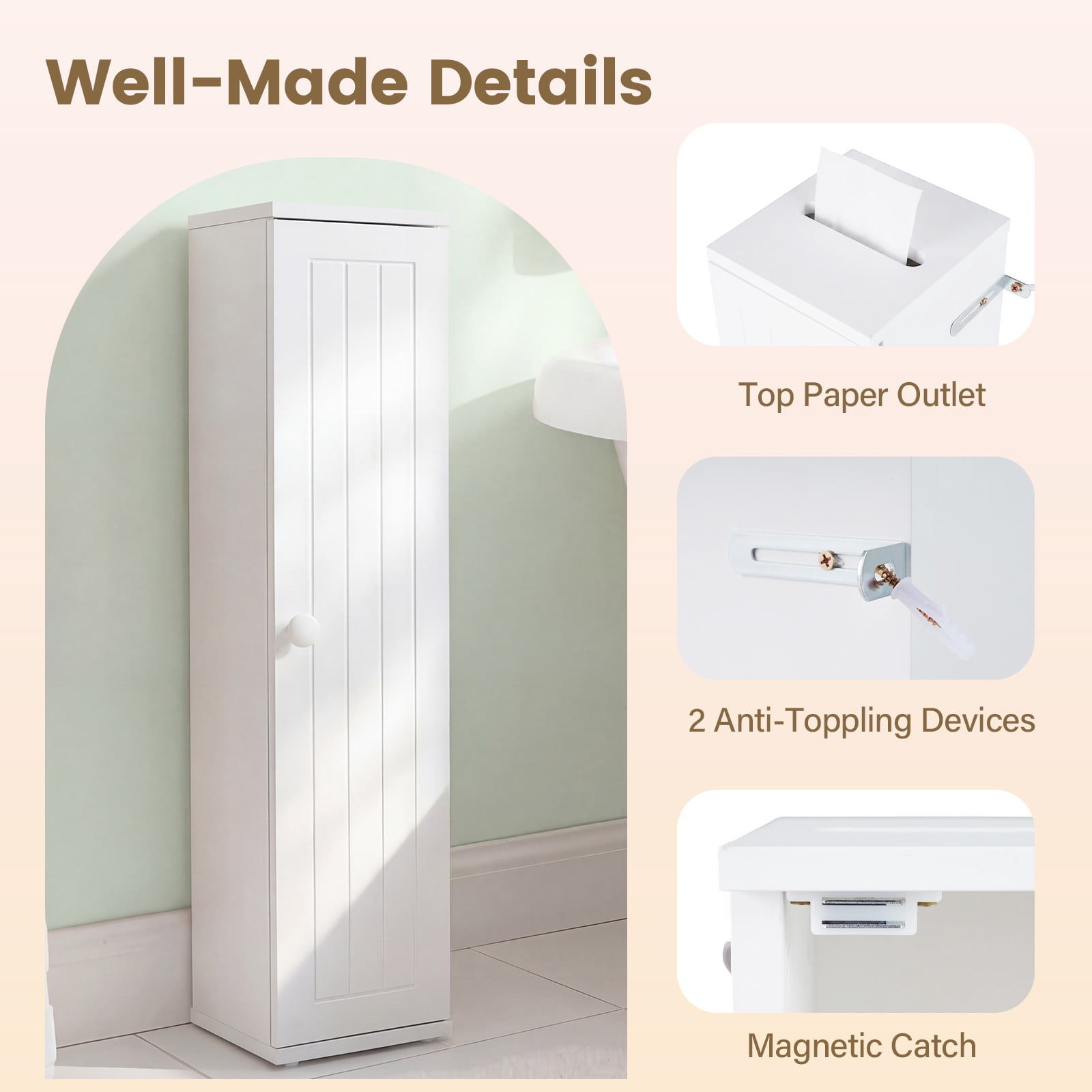 Gymax Small Bathroom Storage Cabinet Corner Floor Cabinet w/ Door & Removable Shelves