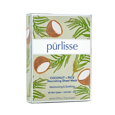 purlisse Coconut + Rice Nourishing Sheet Mask: Cruelty-Free & clean, Paraben & Sulfate-free, Deeply moisturizing, Improves skin texture | Pack of 6