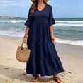 thumbnail image 7 of IUYRTFE Women's V Neck 3/4 Sleeve Tiered Maxi Dress Loose Fit Summer Beach Long Dress with Pockets Plus Size, 7 of 7