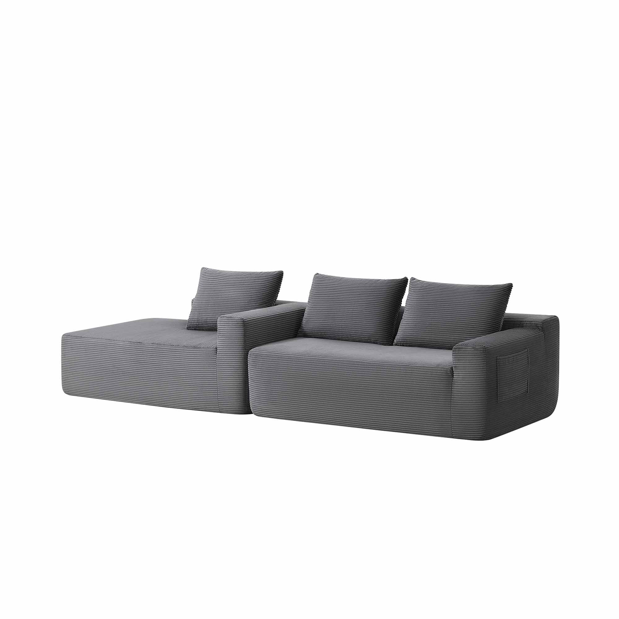 Lunale L-Shaped Modular Sectional Sofa with Movable Chaise, 3-Seater Boneless Cloud Couch for Living Room, Gray(Left Facing Chaise)