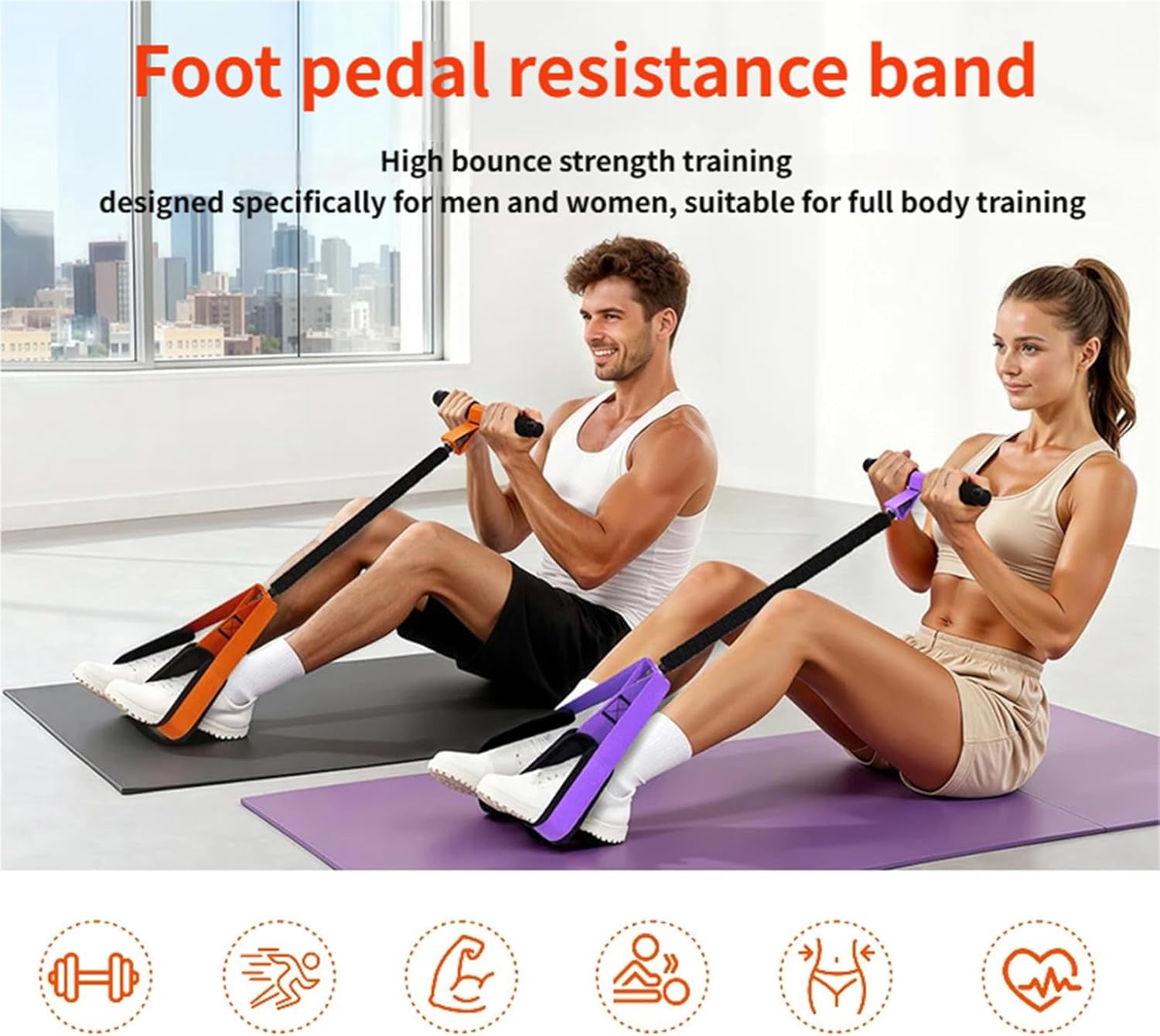 ABCISI Multifunction Pedal Resistance Band with Handle, Tube/Petal/Foot/Full Body Resistance Bands with Handles, Multifunctional Foot Pedal Resistance Band, Leg Raise Straps, Black 55lbs