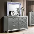 thumbnail image 2 of Contemporary Silver Queen Size Bed w LED Dresser Mirror USB Nightstand 4pc Set Bedroom Furniture Chrome Pulls, 2 of 8