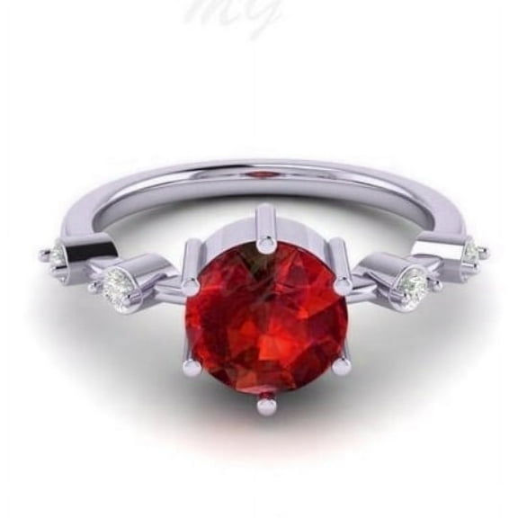 Red Garnet Diamond Accent Ring in Sterling Silver, Christmas Day Gift, Ring For Women, Gift For her.