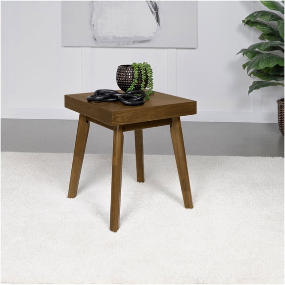 JERFIT Mid-Century Modern End Table, Walnut Brown Square Wood Nightstand with Parquet Top, Sofa Side Table for Living Room