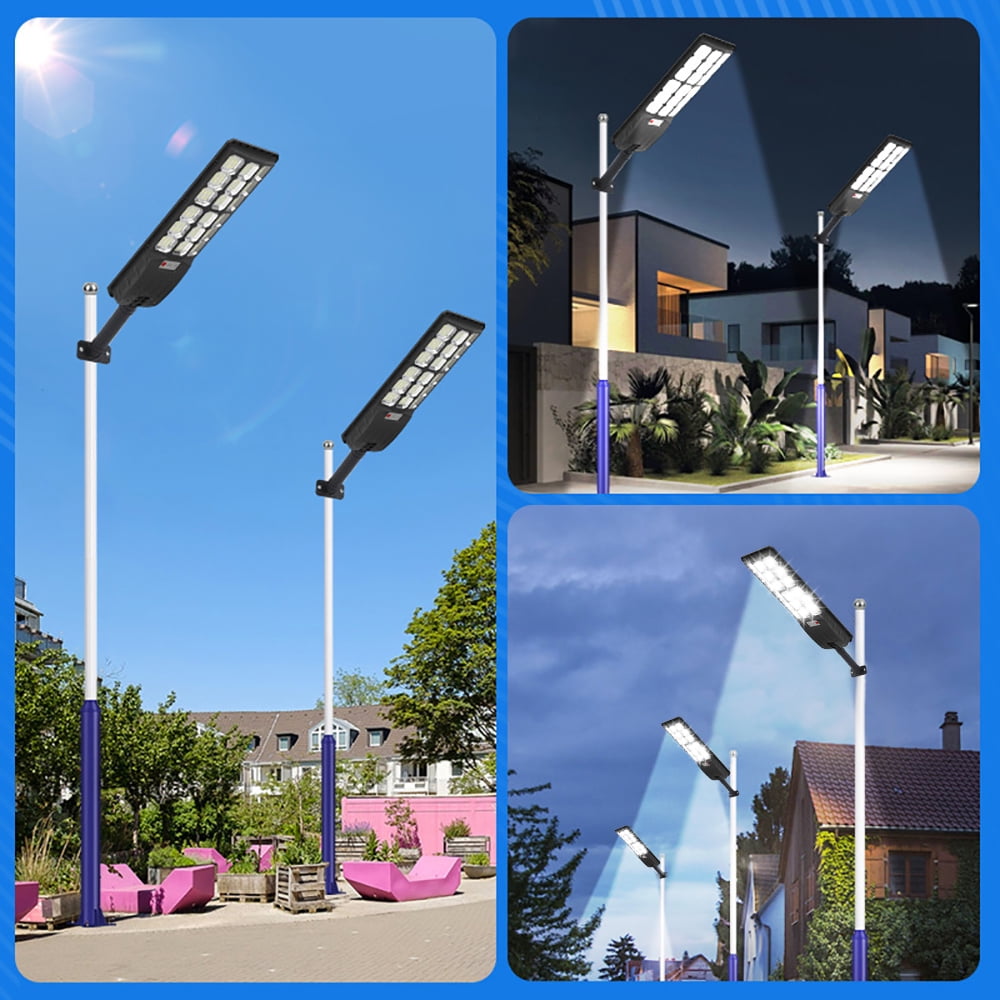 Solar Street Lights Metal Pole, 28000LM  Super Bright Solar Street Lights Outdoor, Motion Sensor Outdoor Street Lights, Waterproof Solar Flood Lights for Garden Area Lighting Yard, Dusk to Dawn