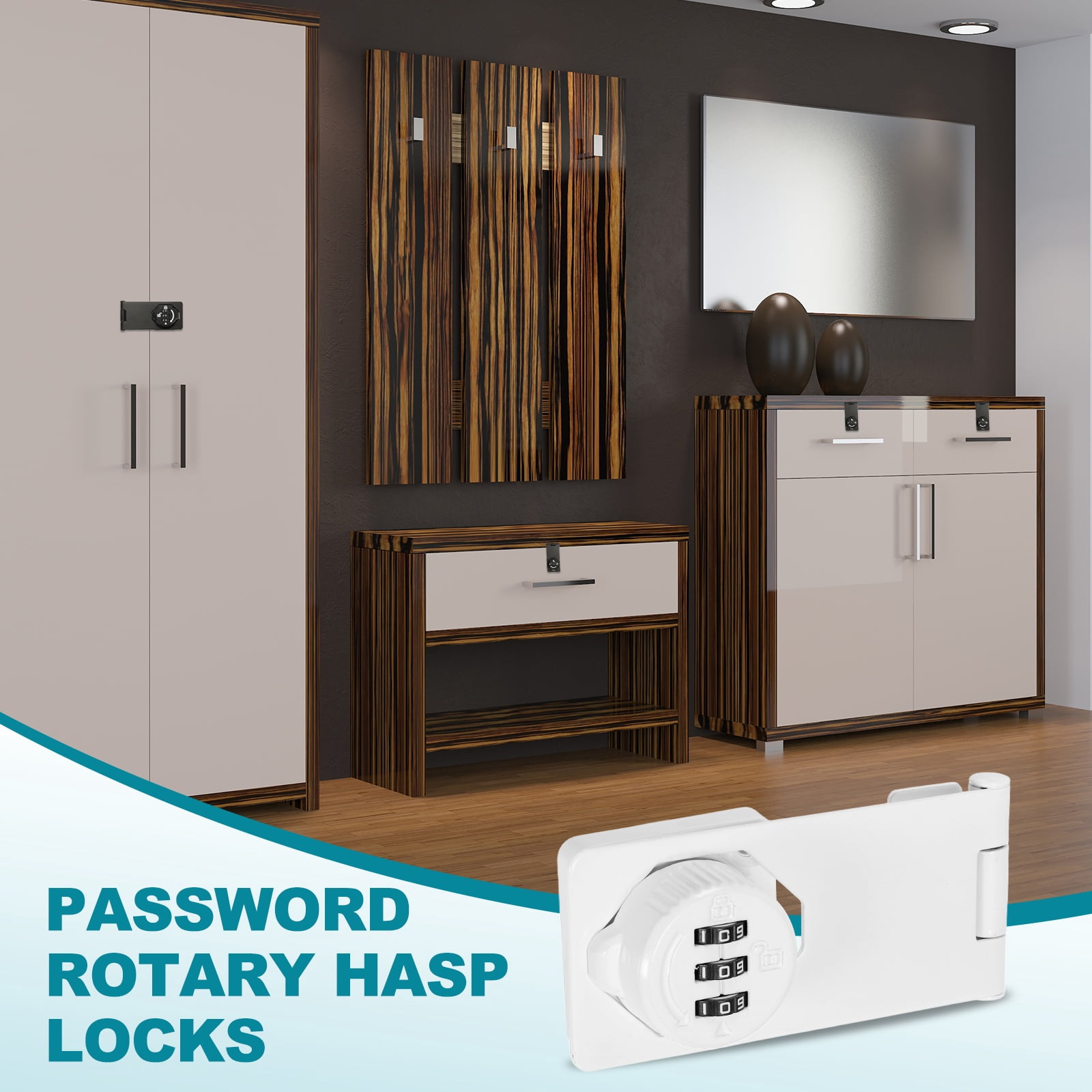 Uxcell Password Rotary Hasp Lock (4", White) (2 Pcs), Keyless 3-Digit Cabinet Locks with Combination Security Slide Latch, Suit For- Door/Closet/Barn/Bathroom/Outdoor/Garden