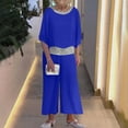 thumbnail image 2 of Feancey Cocktail Party 2 Piece Outfits for Women Bat Sleeve Sequin Tops Wide Leg Pantsuit Dressy Trendy Chiffon Pant Sets Elegant OutfitBlue M, 2 of 9