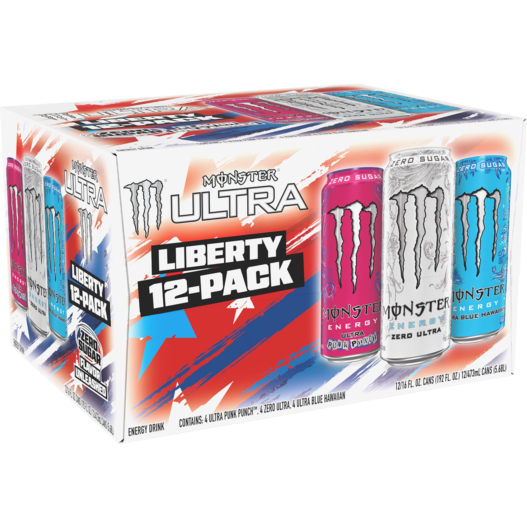 Monster Energy Ultra Variety Pack, Liberty, Sugar Free Energy Drink, 12 Pack 16 Fl Oz