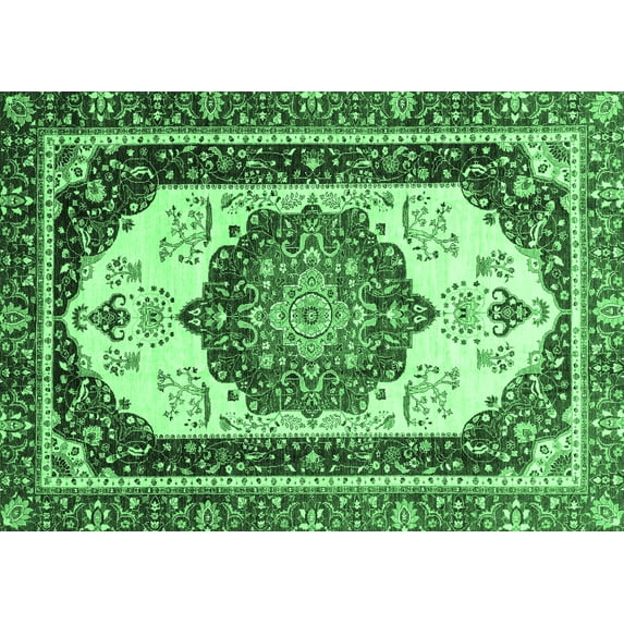 Ahgly Company Indoor Rectangle Abstract Emerald Green Modern Area Rugs, 8' x 12'
