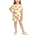 thumbnail image 2 of ITSAME Girls Outfit Sets Cartoon Print Crewneck T-Shirt & Shorts 2-Piece Kids Loose Casual Clothes Brown Size 2T, 2 of 7