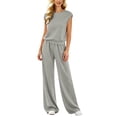 thumbnail image 2 of 2 Piece Sets for Women Sawvnm Women’s Fashion Solid-Color Round Neck Sleeveless Top Elastic Waist Pocket Pants Sets Gray L, 2 of 7