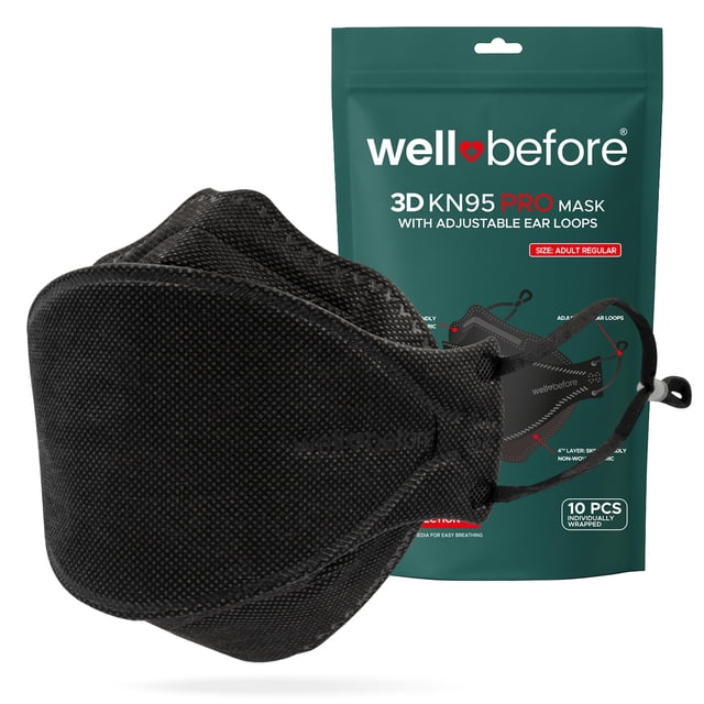 Máscara KN95 Well Before Premium 3D PRO ajustable, pequeña, negra