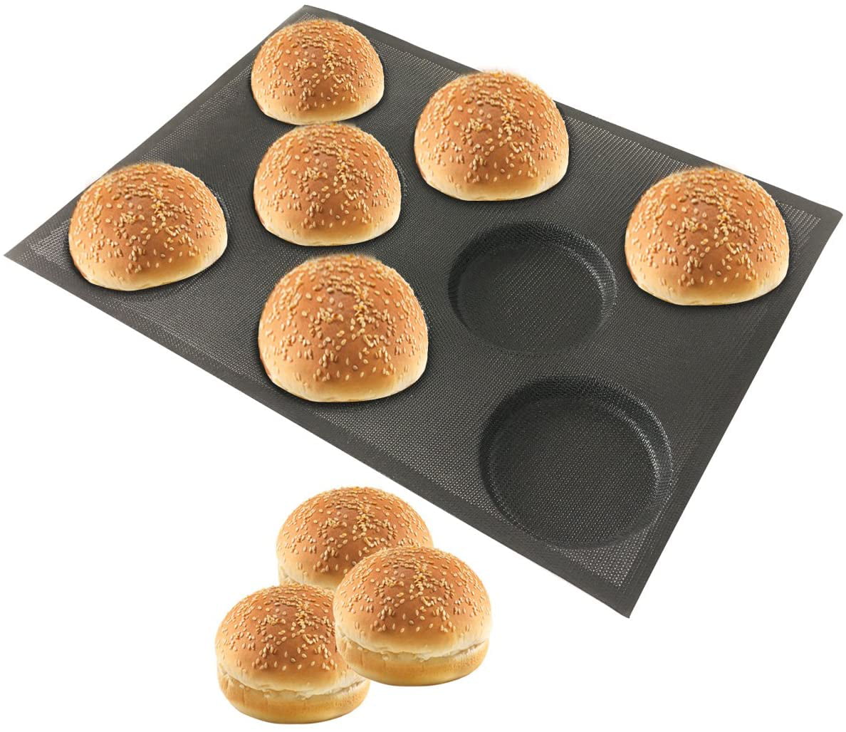 BLACK Silicone Hamburger Bread 3 Grid Small Toaster Oven Perforated Bakery Molds Non Stick Bakeware Baking Sheets Fit Half Pan Siz