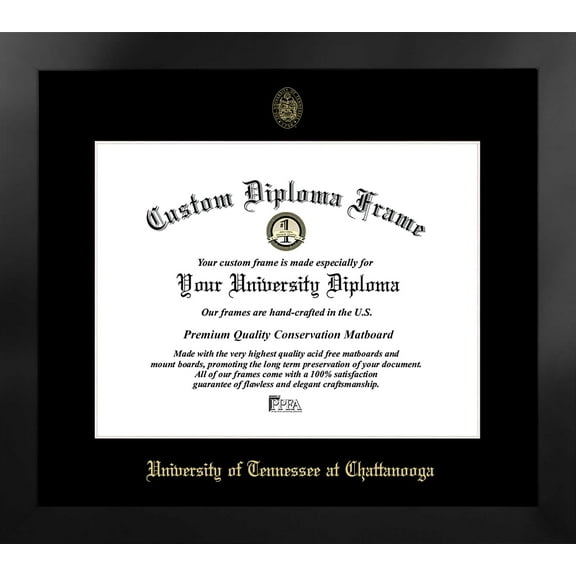 University of Tennessee, Chattanooga 17w x 14h Manhattan Black Single Mat Gold Embossed Diploma Frame with Bonus Campus Images Lithograph (value savings at $59)