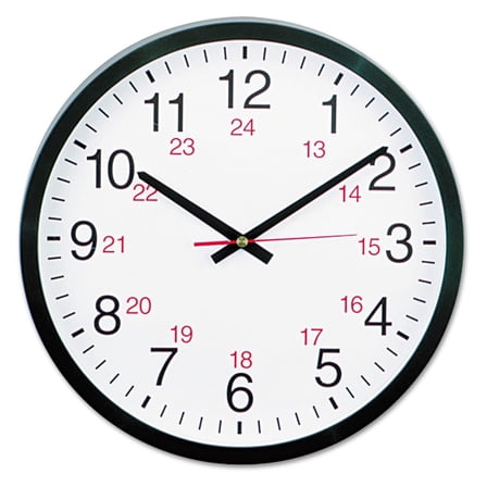 10441 - 24-Hour Round Wall Clock, 12.5in, Black