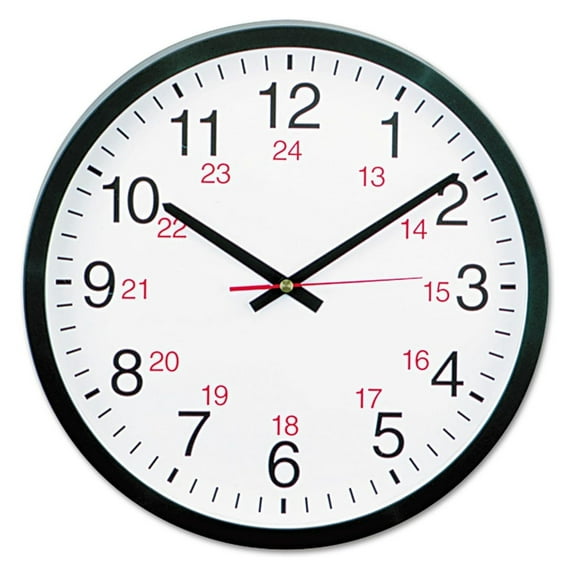 10441 - 24-Hour Round Wall Clock, 12.5in, Black