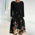 thumbnail image 2 of IROINNID Sales Long Sleeve Dress for Women Plus Size Dress Full-Length Shift Dress Round Neck Long Sleeve Folding Floral Printed Dresses,Black, 2 of 5