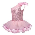 thumbnail image 3 of YONGHS Kids Girls One Shoulder Shiny Sequins Ballet Dance Tutu Dress Gymnastics Leotard 3-8, 3 of 7