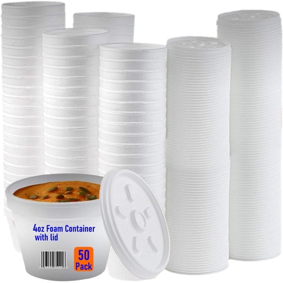 Foam Bowl with Lid for Hot and Cold Foods – 4 Ounce Disposable Soup Container with Vented Lid, Great for Ice Cream, Yogurt, Soup, Takeout [50 pack]