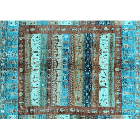 Ahgly Company Indoor Rectangle Abstract Light Blue Modern Area Rugs, 6' x 9'