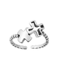 Oxidized Sterling Silver Puzzle Crosses XX Braided Rope Toe Ring 925 Midi Band Jewelry Female Unisex