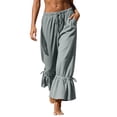 thumbnail image 2 of YYV Summer Outfits for Women 2026 Drawstring Waist Cropped Pants with Ruffle Hem Ankle Trousers with Pockets Casual Wear Gray XXL, 2 of 9
