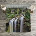thumbnail image 3 of Ambesonne Nature Quilted Bedspread Set 3 Pcs, Waterfall Forest Sicily, King Size, Brown Green White, 3 of 3
