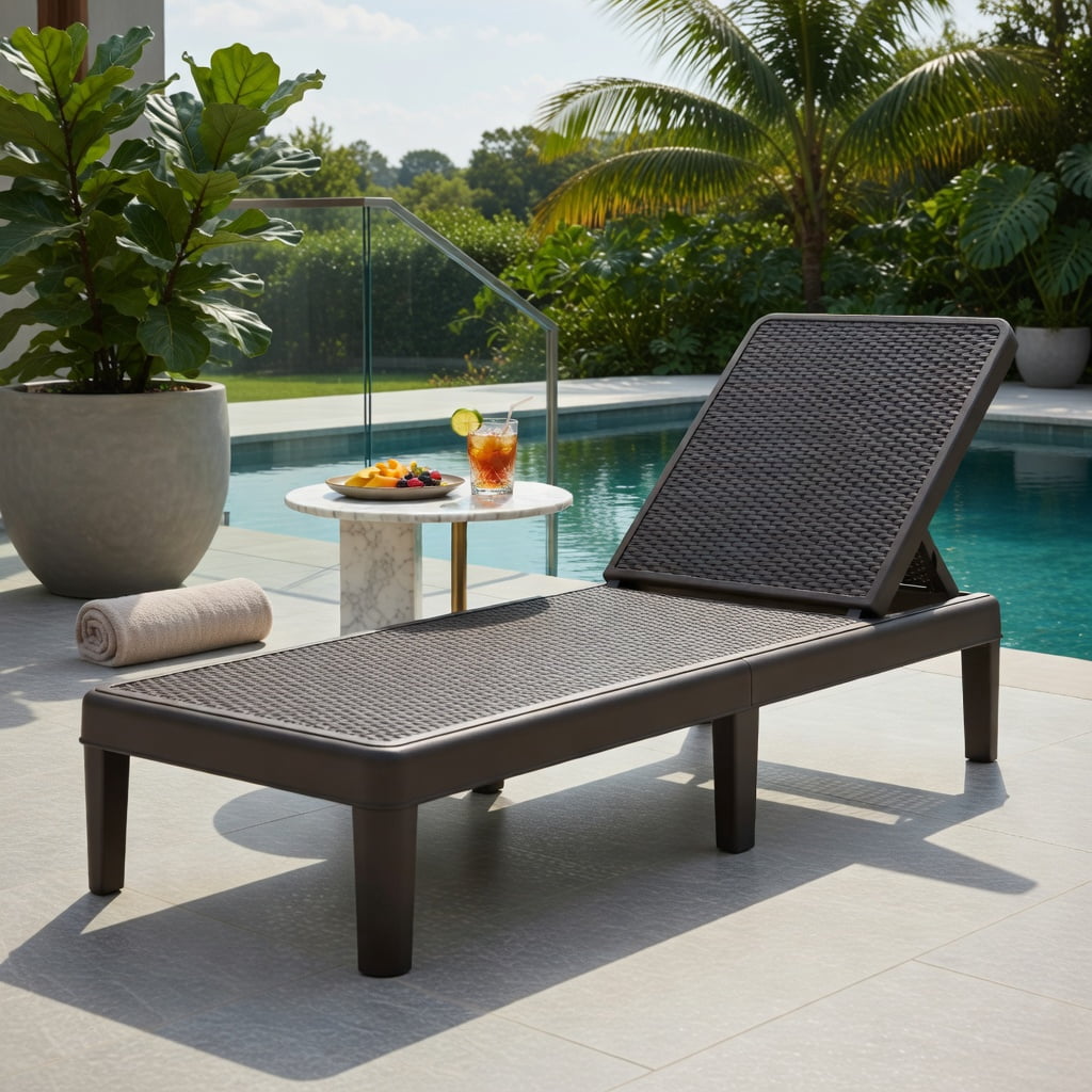 Hommoo Outdoor Chaise Lounge Chair, Adjustable 4-Position Reclining Patio Lounger with Waterproof Faux Rattan PP Surface, Brown