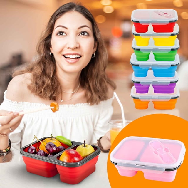 Iumwxz Lunch Box Lunch Bag Lunch Box with Spoon Folding Microwave Oven Portable Lunch Box Refrigerator Storage Box Fresh Keeping Box Bento Box Yellow Silica Gel +Pp Rollbacks on Essentials