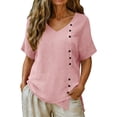 thumbnail image 2 of Delayuji Linen Tshirts For Women Short Sleeve with Button V Neck Lightweight Breathable Casual Blouse Beach Summer Tops Daily Wear, 2 of 7