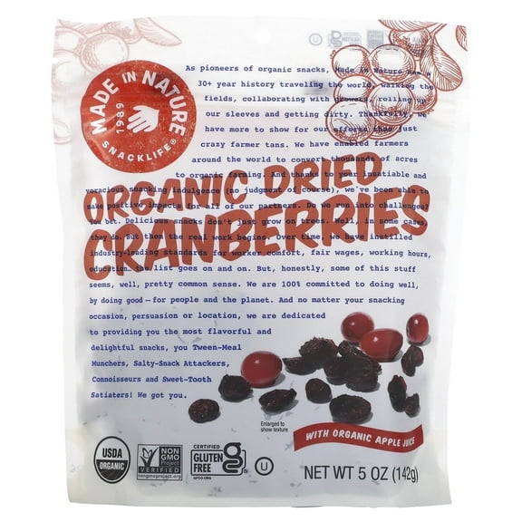 Made in Nature, Organic Dried Cranberries, Ripe & Ready Supersnacks, 5 oz Pack of 2