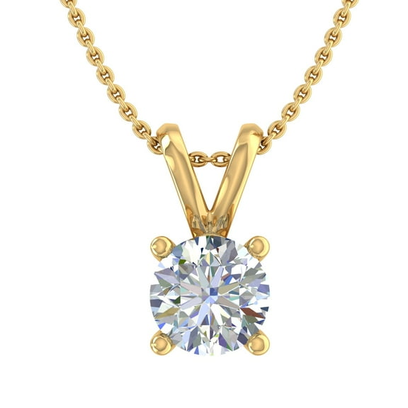 1/2 Carat Diamond Solitaire Pendant in 14K Yellow Gold (Silver Chain Included)