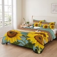 thumbnail image 2 of King Quilt Set 96''x106'', Sunflower Lightweight Bedspread Coverlet Set with 2 Pillow Shams, Yellow Spring Flora Botanical Teal Brown Wooden Breathable All Season Quilt Bedding for Bedroom/Guest Room, 2 of 9
