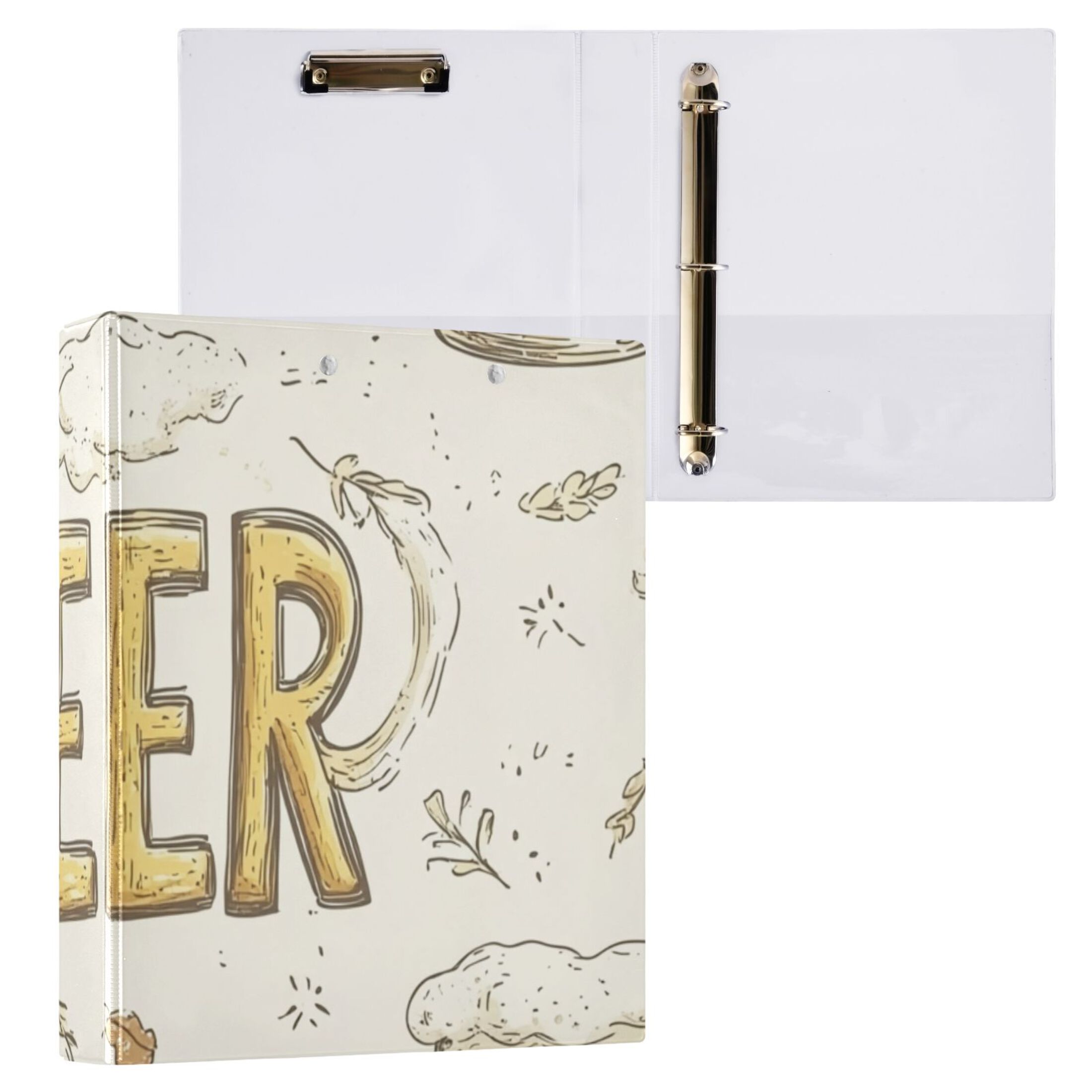 Beer and Leaves 3 Ring Binders 1.5 inch Hardcover File Folders with Interior Pockets A4 Size Organizer for School Office Hospital