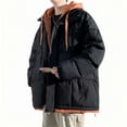 thumbnail image 4 of Timoontee Men's Winter Hooded Coats Relaxed Thickened Warm Jacket Coats Casual Comfy Hoodies Fashion Solid Full Zip Quilted Outerwear Coat Black S, 4 of 4