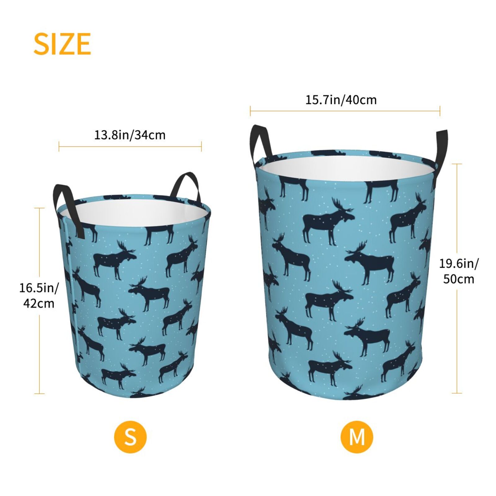 Large Laundry Basket with Handles - winter moose elk snow blue Kids Baby Dirty Clothes Laundry Hamper for Bedroom Aesthetic
