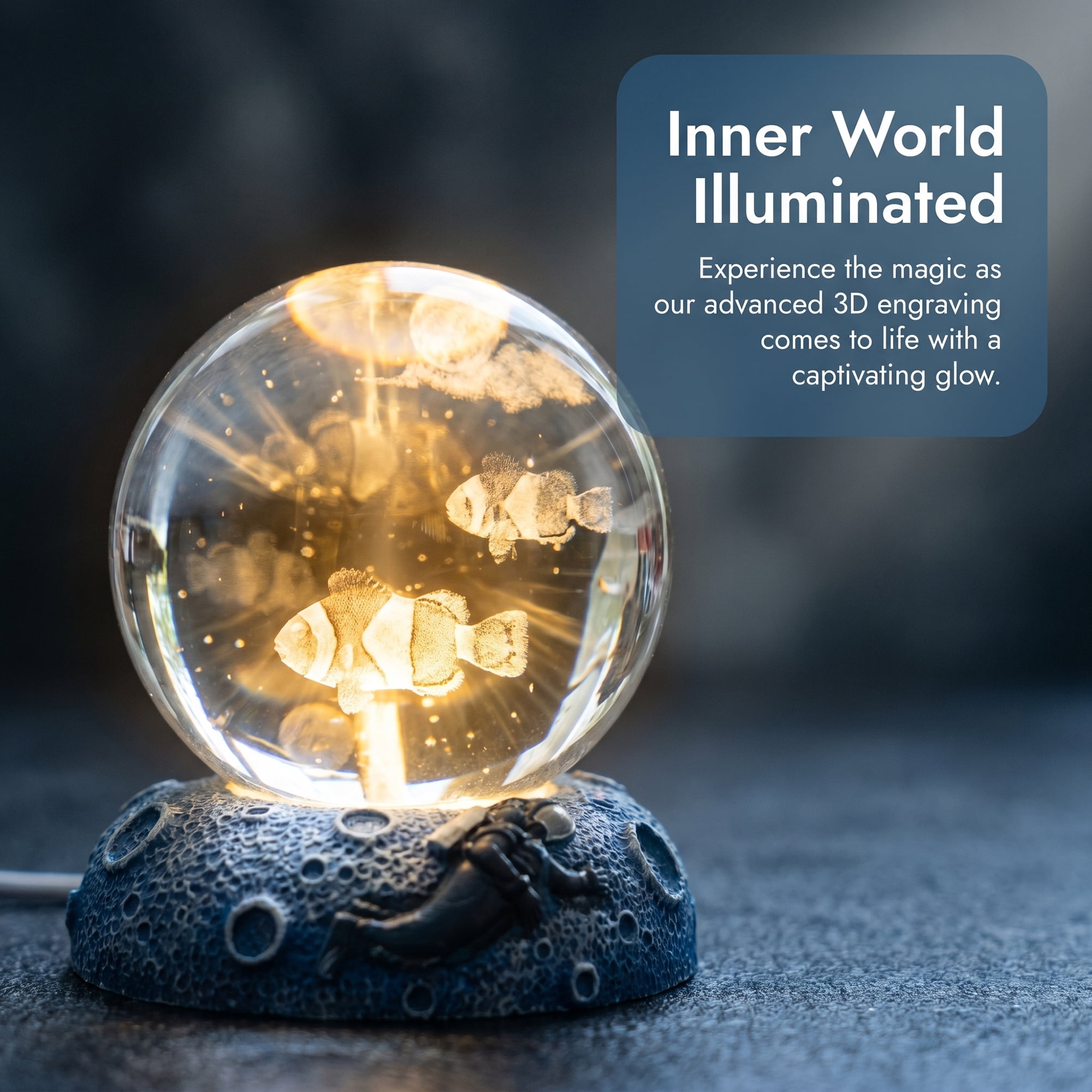 Unique Bargains Glowing Crystal Ball 3D Glass Ornament with LED Light Base Beige Style E