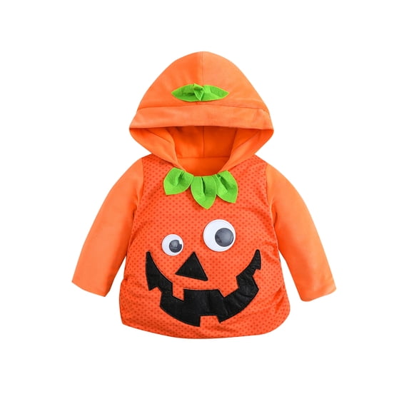 Qmyliery Baby Pullover, Halloween Cartoon Patterns Long Sleeve Hooded Tops Autumn Outfit, Orange, 6 Months-3 Years