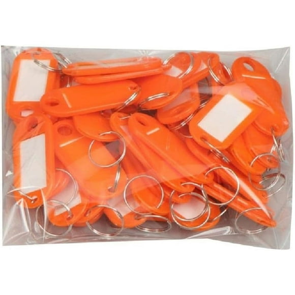 Nvzi 50Pcs Keychain Label Tags Keys Tags with Split and Label Window Luggage Tags Practical Keys Identifiers Keys Labels with Split and Label Window Keys Tags Keychain Label Tags (Orange)