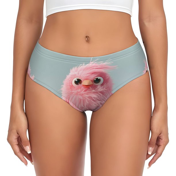 Balery Adorable Pink Fluffy Birds Ropa Interior de Algodón para Mujer con Dibujo – Braguitas Cómodas y Elásticas, Estilo Clásico-Large