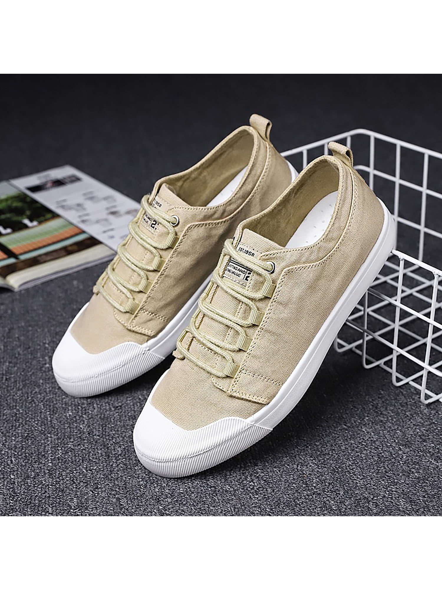 MENS FLAT BASEBALL CASUAL LACE UP CANVAS TRAINERS PLIMOSOLL PUMPS SHOES SIZE 