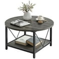 thumbnail image 7 of Dextrus Round Coffee Table with Storage, Rustic Living Room Tables with Sturdy Metal Legs, Dark Gray, 7 of 7