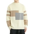thumbnail image 6 of Men's Patchwork Knit Sweater O-Neck Pullover Loose Fit Knitted Top Winter Warm Sweaters, Beige, XXL, 6 of 7